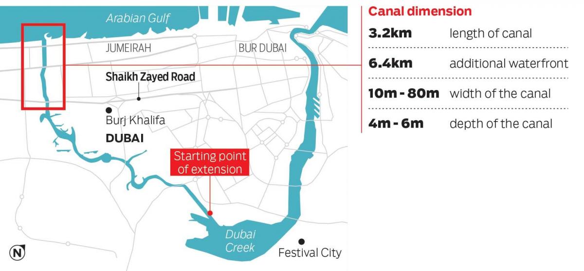 地图的迪拜运河