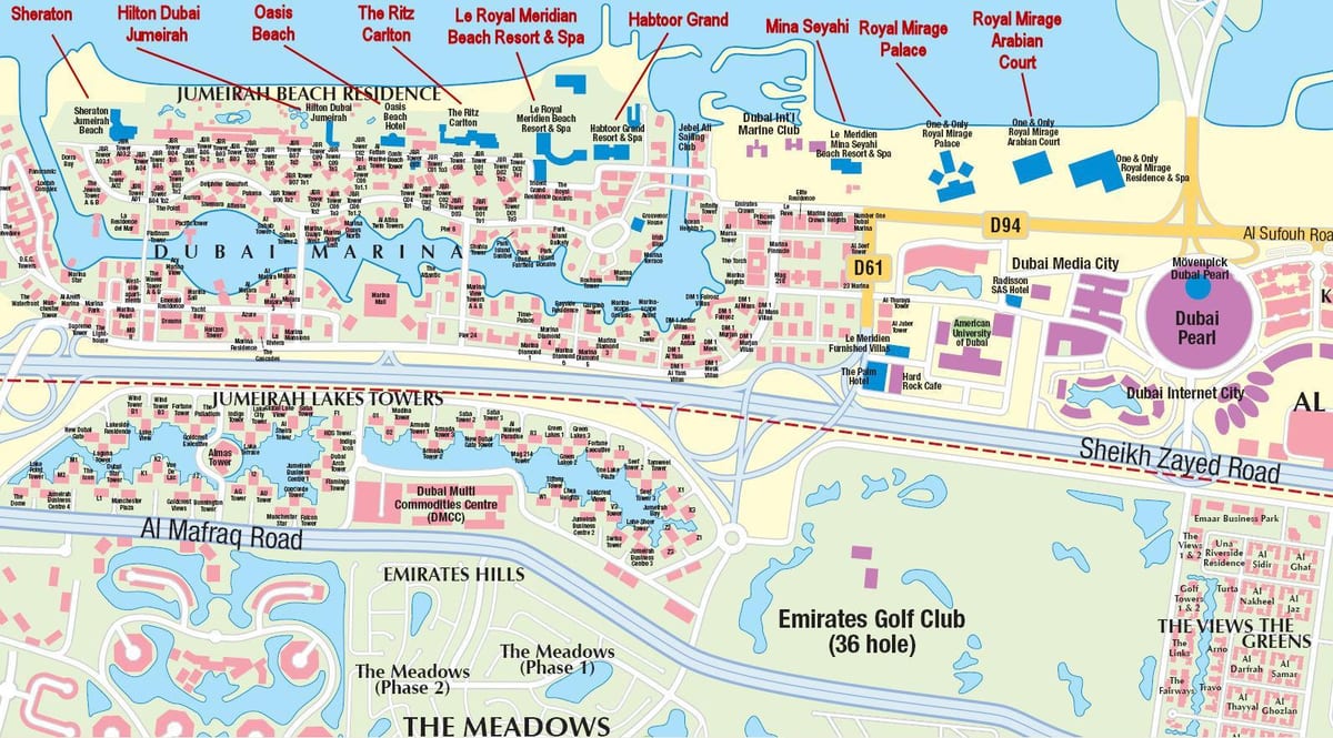 迪拜海洋地图与建筑物的名称