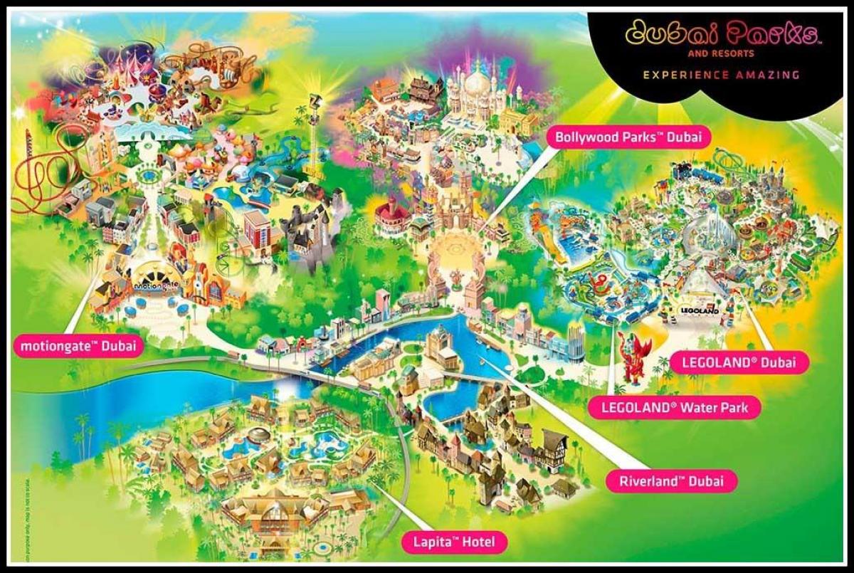 迪拜的公园和度假村位置的地图